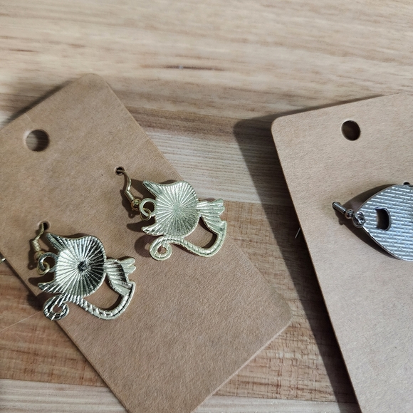 Handmade Black Cat With Ouija Eye Shape Pink Tiger Cat Enamel Metal Earrings Set - Picture 6 of 8